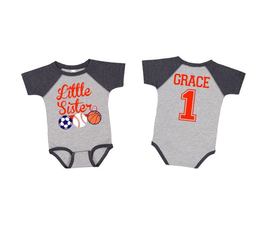 Little Sister All Star Sports shirt, Baby shower gift, New Little Sister gift