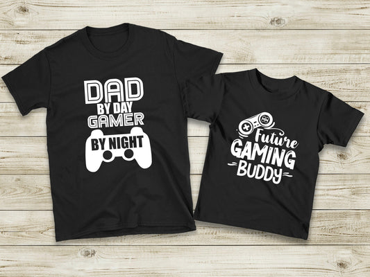 Dad by Day Gamer by Night and Future Gaming Buddy Matching Father and Son Shirts, Father’s Day Gift for Dad