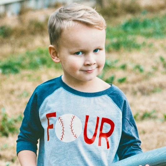 4th birthday Baseball Shirt, Four Shirt, Sports Party Tee, Gift for 4 Year Old