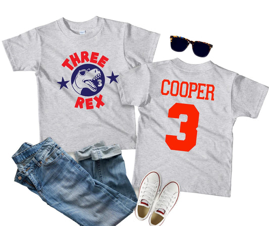 Dino-mite Personalized Birthday Shirt for Three Rex, 3rd Birthday Dinosaur Party Tee