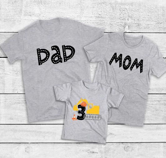 Custom Construction Birthday Shirt | 3rd Birthday Family Matching Shirts | Kids Construction Tee