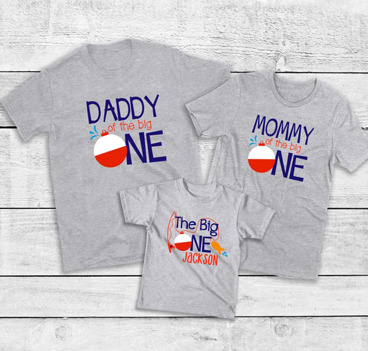 Personalized Big ONE Fishing Birthday Shirt Set – 1st Birthday Outfit – Mommy Daddy Matching Shirts – Custom Name First Birthday Gift