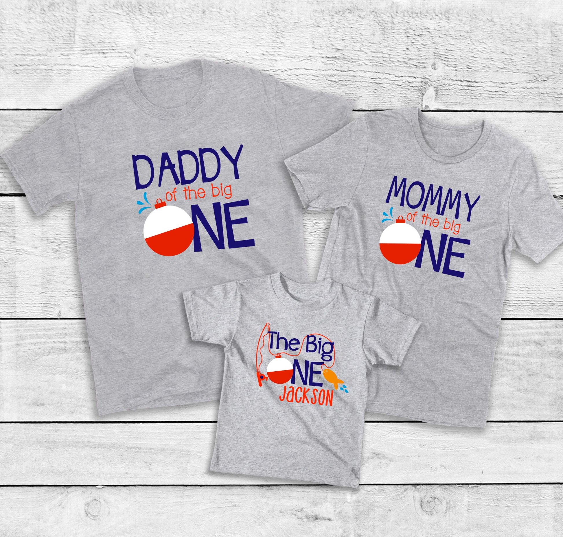 Personalized Big ONE Fishing Birthday Shirt Set – 1st Birthday Outfit – Mommy Daddy Matching Shirts – Custom Name First Birthday Gift