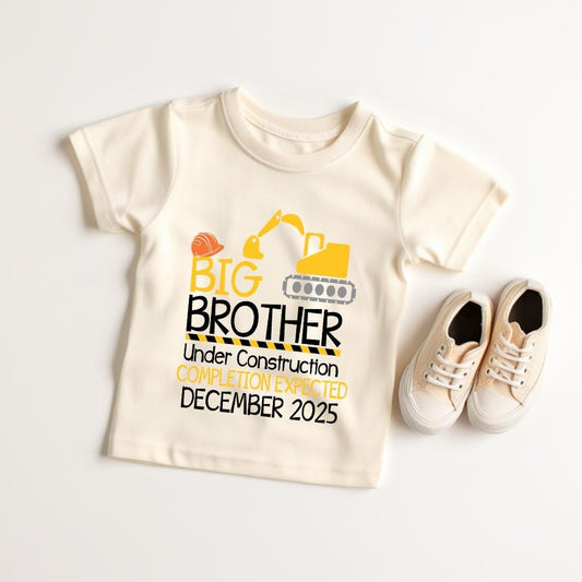 Under Construction Big Brother Tee, New Baby Celebration Apparel, Younger Brother Gift, First Birthday Outfit