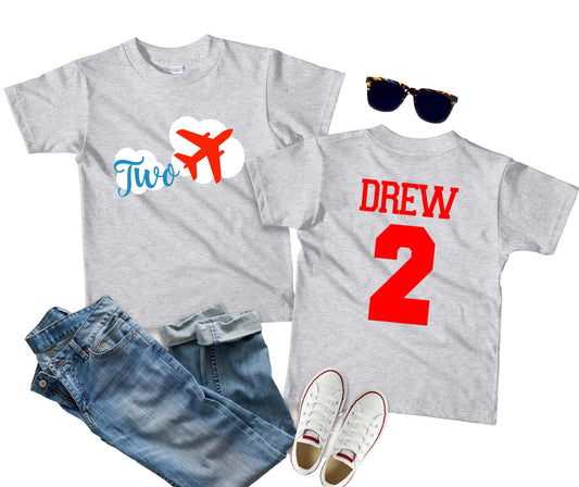 2nd Birthday Airplane Shirt, 4th Birthday, 3rd Birthday, Time Flies Theme Top, Flying into Two Year Old Outfit Gift, Personalized Name Shirt