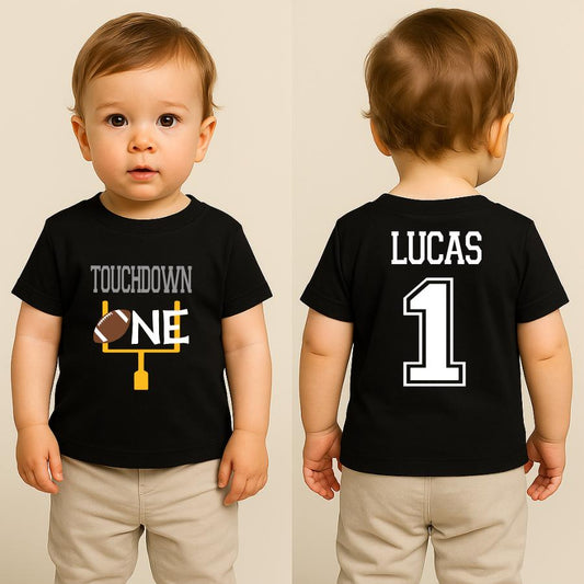 Touchdown ONE First Birthday Shirt – Football Theme 1st Birthday Outfit – Personalized Name & Number Shirt – First Birthday Football Party