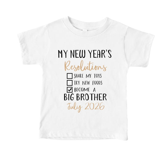 New Year’s Big Brother Shirt – Custom Due Date Pregnancy Announcement – Toddler Baby Reveal Shirt – Personalized Sibling Outfit