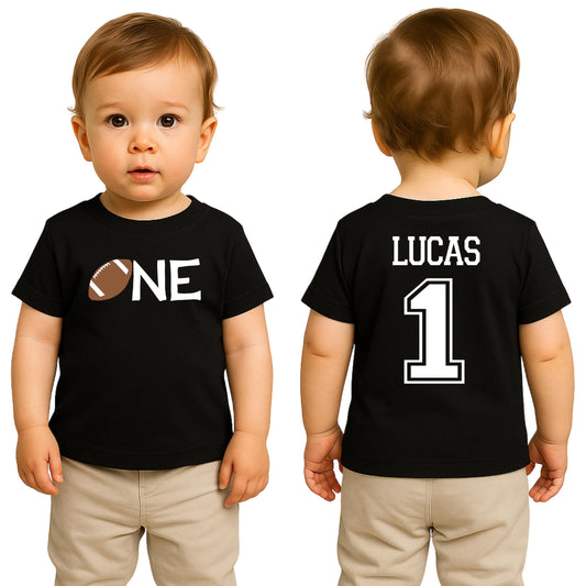 Personalized Football 1st Birthday Shirt – Custom Name & Number – Baby Boys Game Day Tee – First Birthday Sports Party Outfit