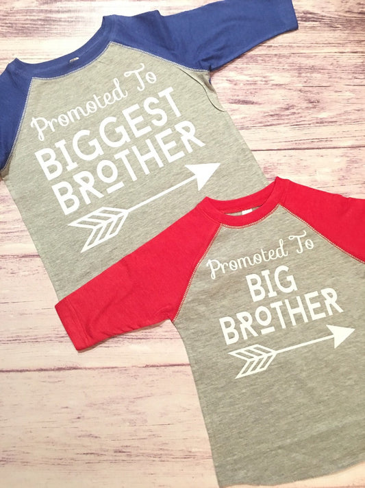 Promoted To Big Brother & Biggest Brother Shirts, Pregnancy Announcement Tees for 2 Brothers