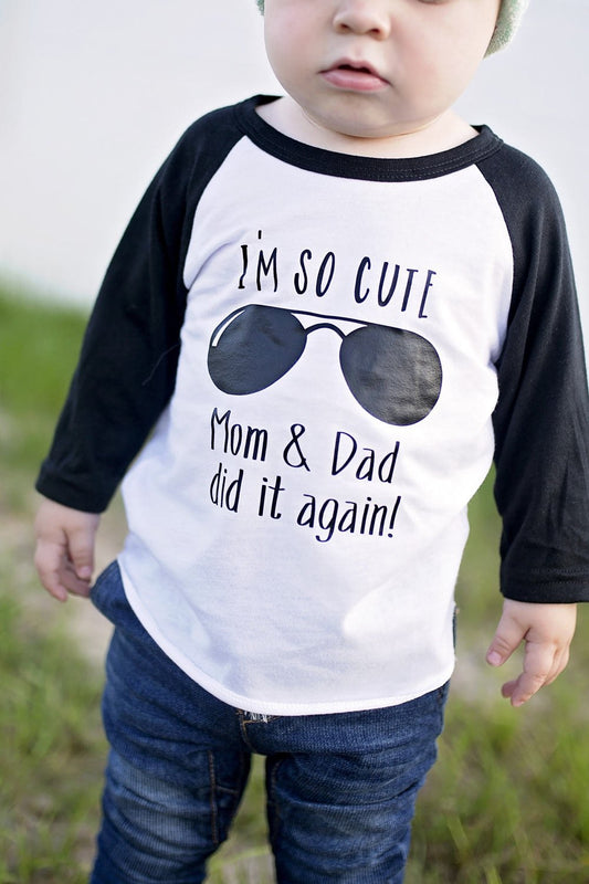 I'm So Cute Mom & Dad Did It Again! Shirt, Promoted To Big Brother Announcement Tee, Gift for New Big Bro - Purple Elephant MS