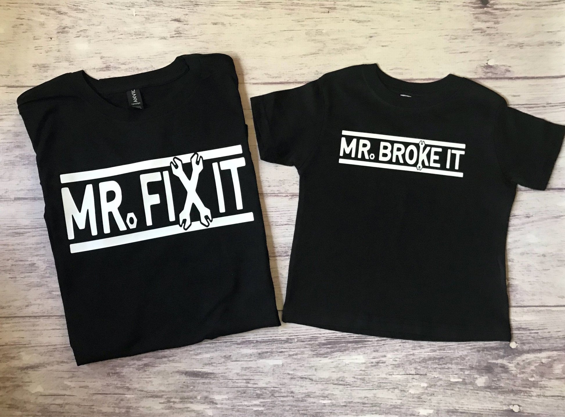 Mr Fix it, Mr Broke it, matching father son shirts - Purple Elephant MS