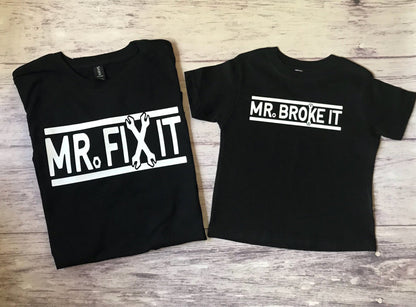 Mr Fix it, Mr Broke it, matching father son shirts - Purple Elephant MS