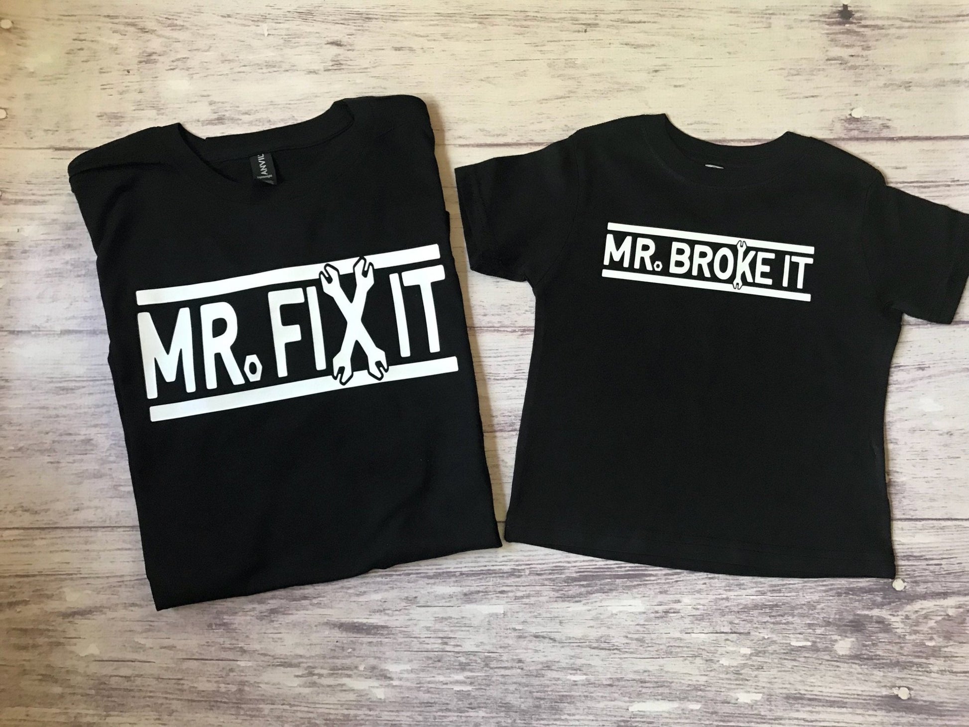 Mr Fix it, Mr Broke it, matching father son shirts - Purple Elephant MS