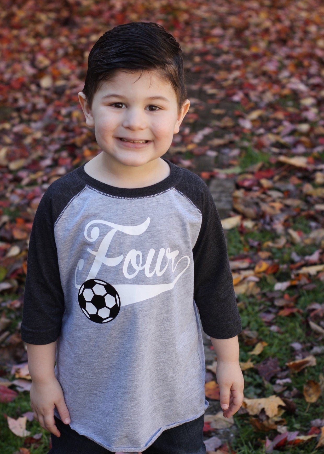 Personalized Soccer 4th Birthday Shirt for Boys - Purple Elephant MS