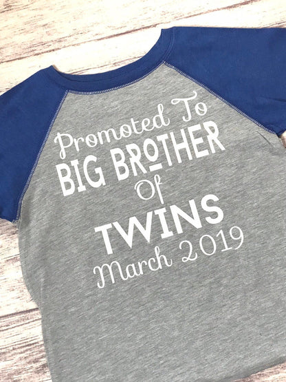 Promoted to Big Brother of Twins Shirt, Surprise Pregnancy Announcement - Purple Elephant MS