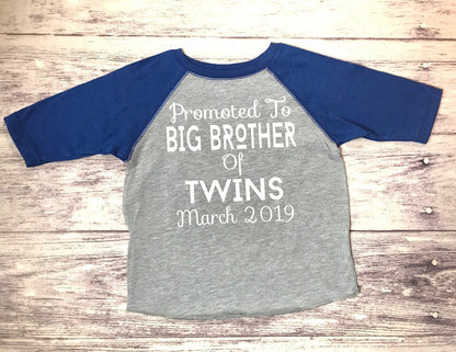 Promoted to Big Brother of Twins Shirt, Surprise Pregnancy Announcement - Purple Elephant MS