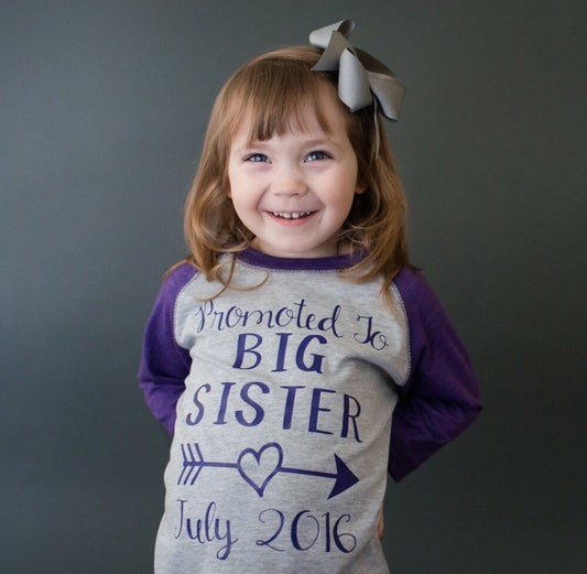 Promoted to Big Sister Shirt, Pregnancy Announcement Shirt for Girl, Great for Maternity Photos - Purple Elephant MS