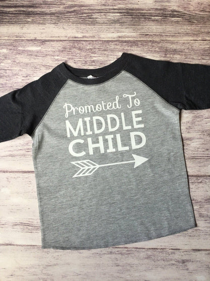 Promoted to Middle Child Shirt, 3rd Baby Pregnancy Announcement, Big Brother or Big Sister Shirt - Purple Elephant MS