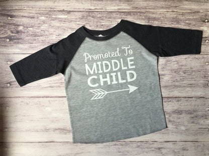 Promoted to Middle Child Shirt, 3rd Baby Pregnancy Announcement, Big Brother or Big Sister Shirt - Purple Elephant MS