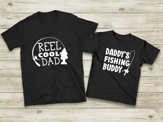 Reel Cool Dad and Fishing Buddy Shirts, Matching Father's Day Set, Gift for Dad - Purple Elephant MS