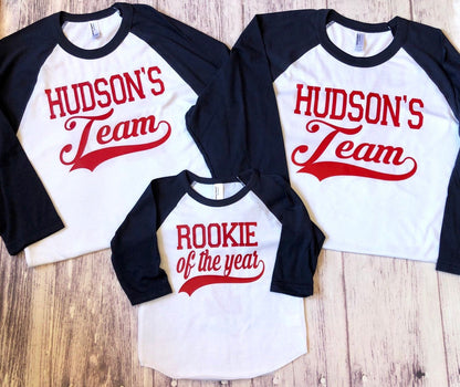 Rookie of the Year 1st Birthday Family Baseball Shirts, Mom and Dad Rookie of the Year Shirts - Purple Elephant MS