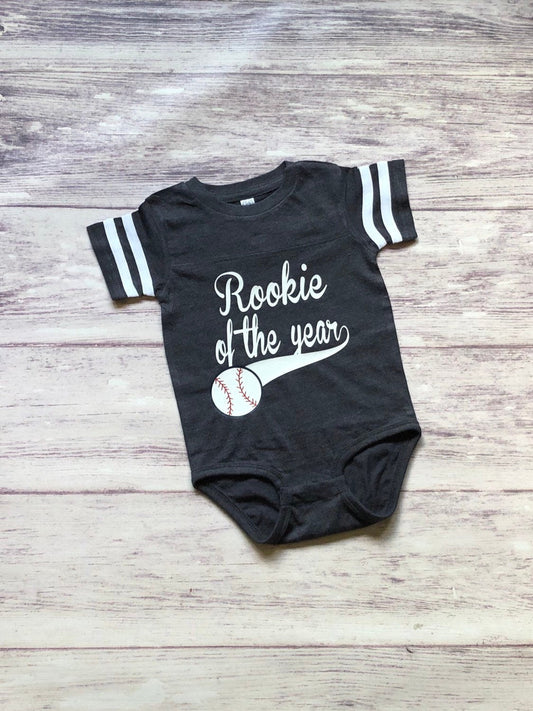 Rookie of the year 1st Birthday shirt, Short Sleeve Rookie of the Year outfit, Gift for 1 year old, First Birthday tee, Sports Birthday Tee - Purple Elephant MS