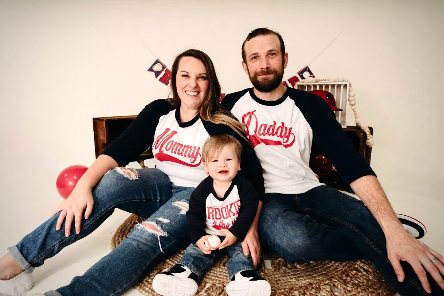 Rookie of the Year First Birthday Family Baseball shirts, Matching Mommy and Daddy of the Rookie Shirts - Purple Elephant MS