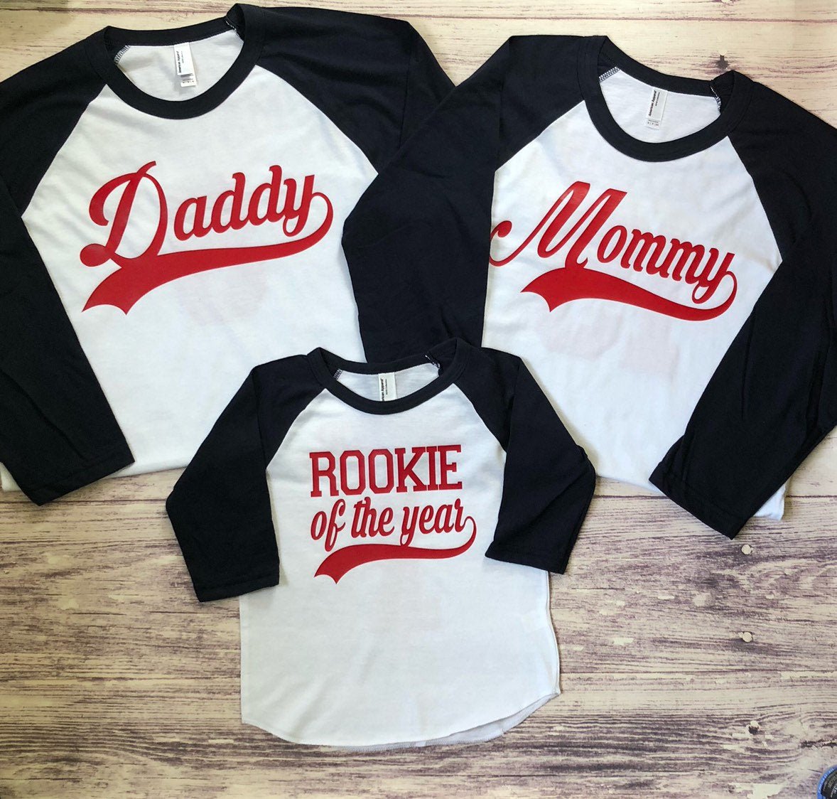 Rookie of the Year First Birthday Family Baseball shirts, Matching Mommy and Daddy of the Rookie Shirts - Purple Elephant MS