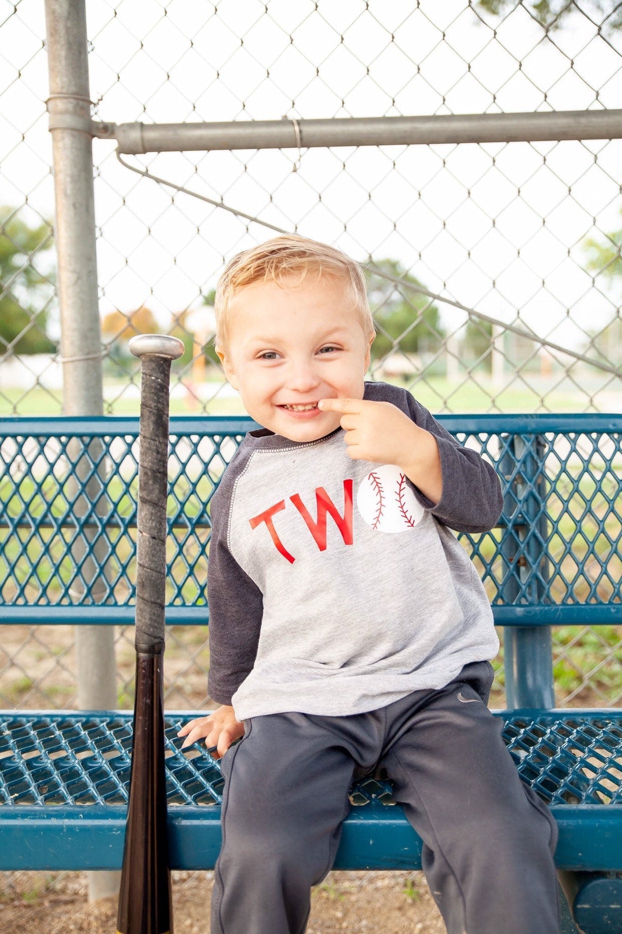 Second Birthday Baseball Jersey Tee for Boys - Purple Elephant MS