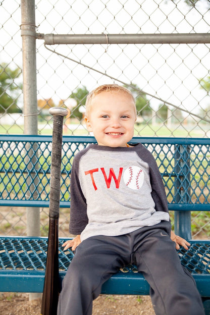 Second Birthday Baseball Jersey Tee for Boys - Purple Elephant MS