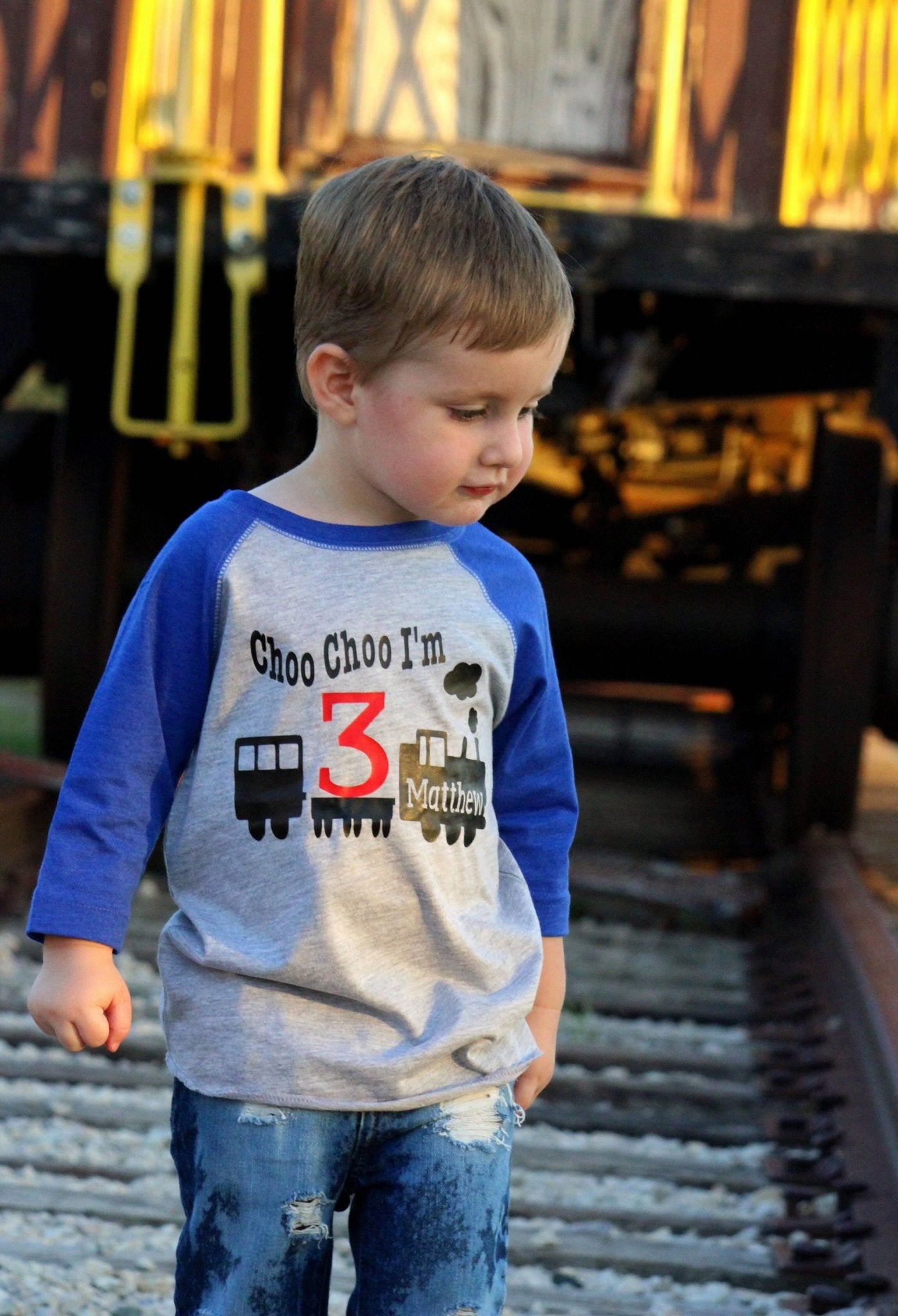 Toddler Boys Train Choo Birthday Party T-Shirt - Purple Elephant MS