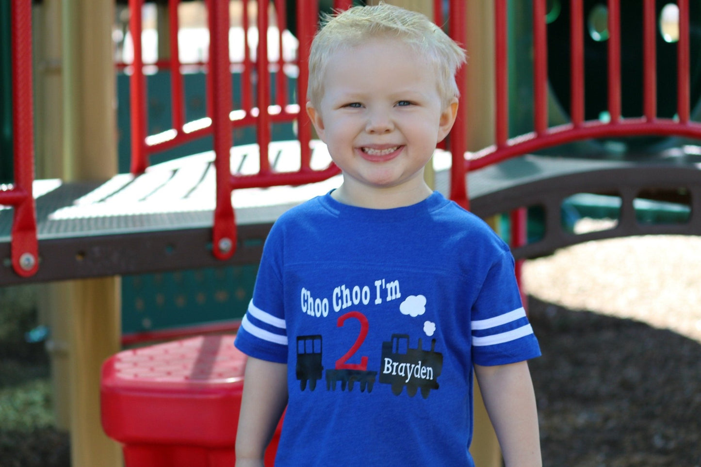 Train - Themed Second Birthday Shirt for Kids Party - Purple Elephant MS