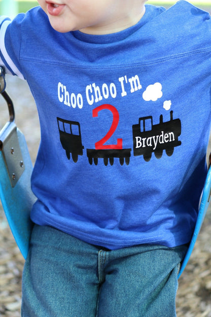 Train - Themed Second Birthday Shirt for Kids Party - Purple Elephant MS