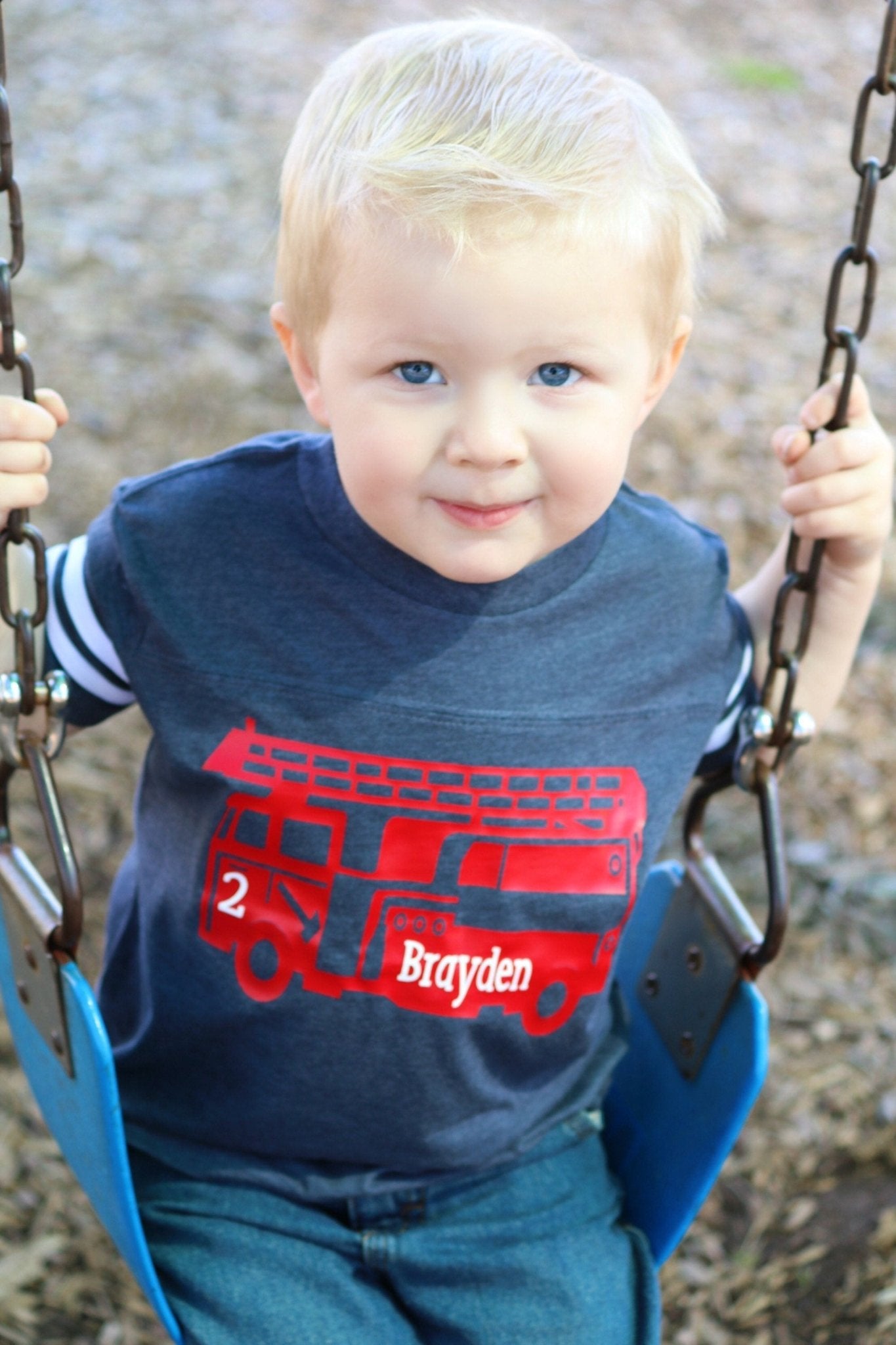 Two Year Old Firefighter Themed Birthday Shirt for Toddlers - Purple Elephant MS