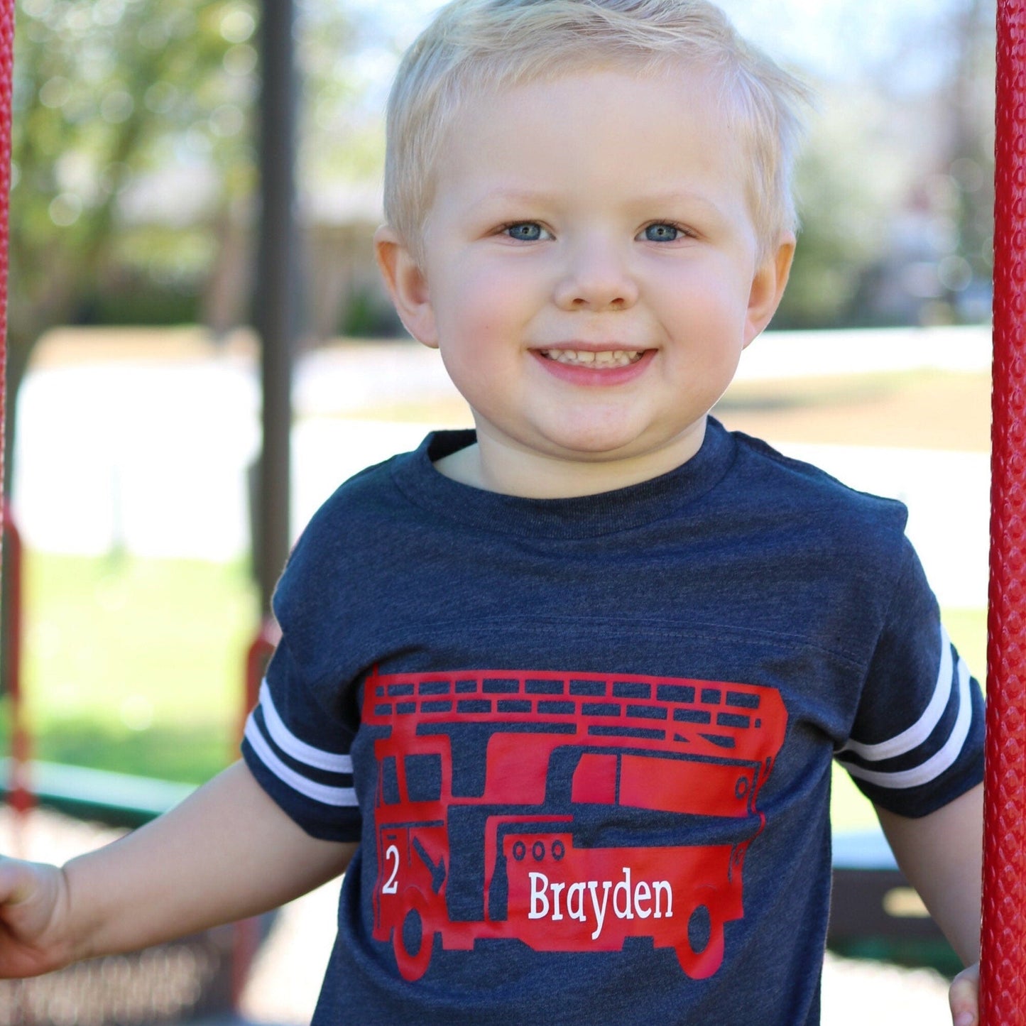 Two Year Old Firefighter Themed Birthday Shirt for Toddlers - Purple Elephant MS